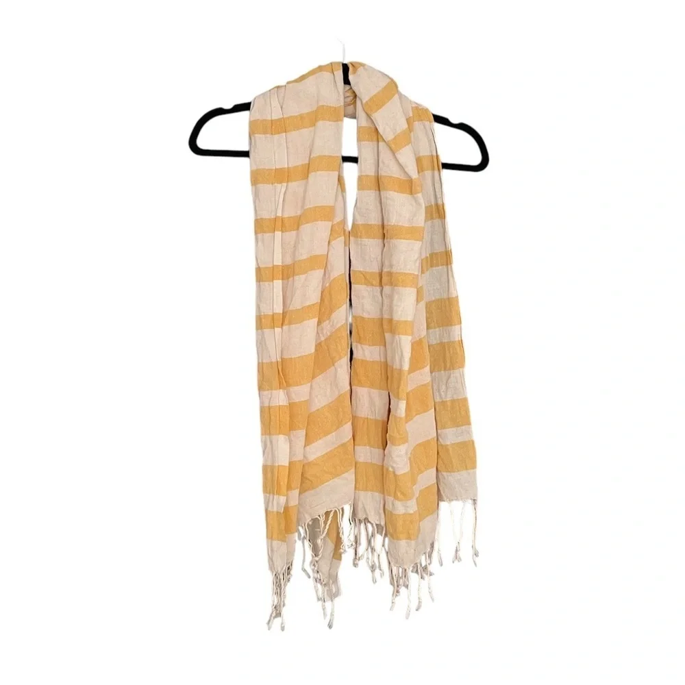 FAIR SEAS SUPPLY CO. Cotton Turkish Towel Scarf Yellow White Stripes